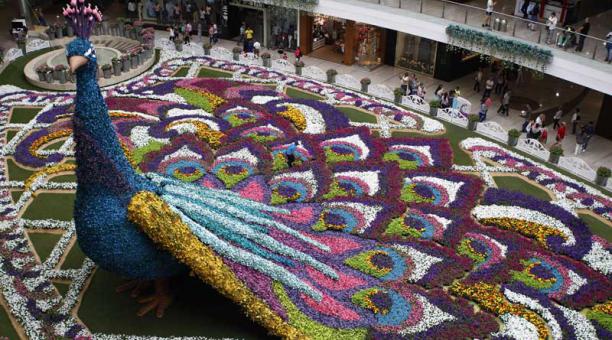 Vista general de un tapete hecho con flores hoy, lunes 31 de julio de 2017, en un centro comercial, durante la versión 60 de la Feria de las Flores de Medellín (Colombia). Foto: EFE