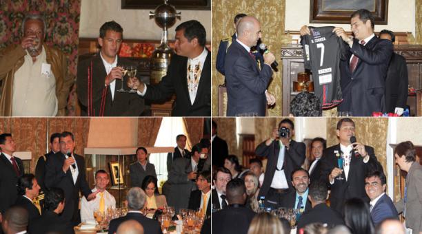 Rafael Correa compartió la mesa de comensales con Liga de Quito, Deportivo Quito, Barcelona SC y Emelec, entre otros. Fotos: Archivo