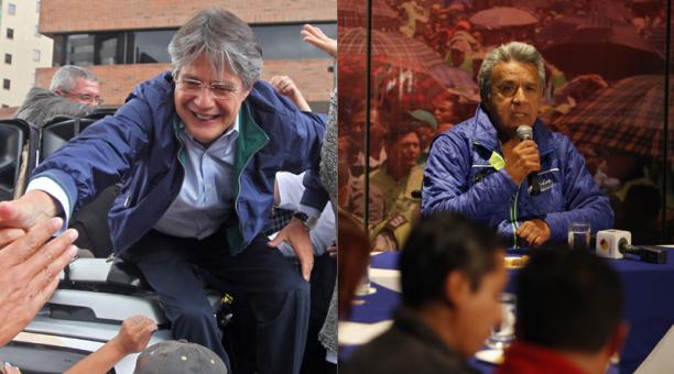 Guillermo Lasso, candidato por Creo (der.) y Lenin Moreno de Alianza País aguardan los resultados. Fotos:  Julio Estrella y Galo Paguay / ÚN