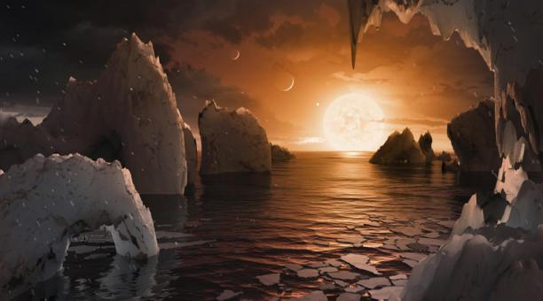 Foto sin fechar facilitada por la NASA hoy, 22 de febrero de 2017 de un concepto artístico de cómo podría ser la superficie del exoplaneta TRAPPIST-1f.