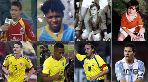 De izq a der. James Rodríguez, Antonio Valencia, Àlex Aguinaga y Lionel Messi. Foto: Agencias y Twitter
