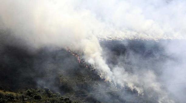 El incendio del cerro Atacazo no pudo ser controlado hasta la tarde del miércoles 7 de junio del 2017. Foto: Paúl Rivas / ÚN