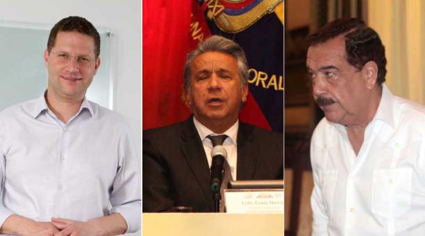 Lenín Moreno (centro) tendrá una reunión con los alcaldes de Guayaquil y Quito, Jaime Nebot (der.) y Mauricio Rodas, respectivamente. Fotos: Archivo / ÚN