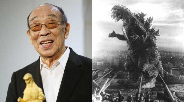 El actor Haruo Nakajima (izq.) durante una exhibición de Godzilla en Tokio. El monstruo en la película Gojira de 1954 (der.).