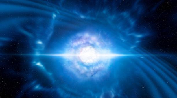 Esta imagen de folleto obtenida del Observatorio Europeo del Sur el 16 de octubre de 2017 es una impresión de artistas que muestra dos estrellas de neutrones diminutas pero muy densas en el punto en que se fusionan y explotan como un kilonova. Foto: AFP