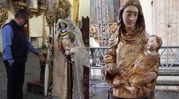 La Virgen de La Merced, o conocida como Nuestra Madre de La Merced, bajó del altar. Es de piedra. Fotos: cortesía padre Eduardo Navas y Ana Guerrero / ÚN