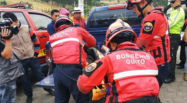 El cuerpo de Freddy Martín Chicaiza fue rescatado por los bomberos. Foto: cortesía Cuerpo de Bomberos de Quito