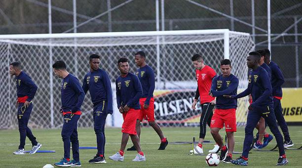El entrenamiento de la Selección de Ecuador en la Casa de la Selección con el DT Jorge Célico, previo al amistoso en el estadio de Cuenca. Foto: Julio Estrella / ÚN