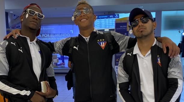 Luis Caicedo, Billy Arce y Junior Sornoza en la llegada a Brasil. Tomado  de @billyarce11