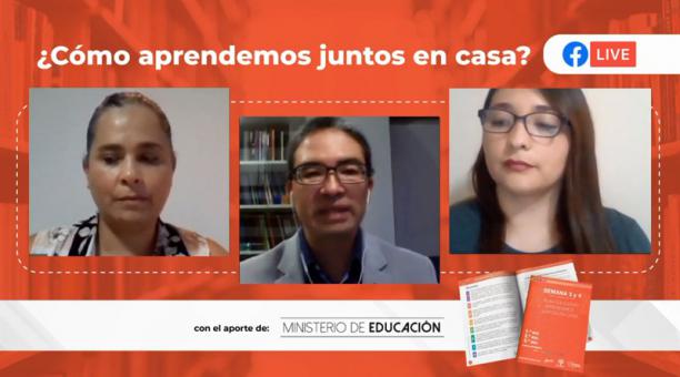 Mariana Rivera y Laura Maldonado, del Min. de Educación, en diálogo con Carlos Mora, editor de Últimas Noticias. Foto: captura de video