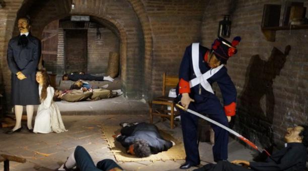 La escena de la matanza de los patriotas, en el Cuartel Real de Lima. Foto: Cortesía Municipio de Quito