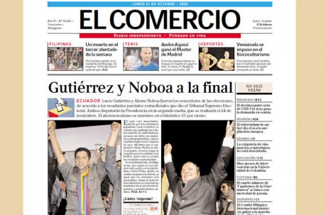 Portada de EL COMERCIO de 21 de octubre  del 2002. Centro de Documentación.