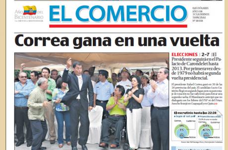 Portada de EL COMERCIO del 27 de abril del 2009. Centro de Documentación