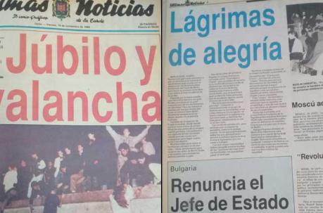 portadas de los diarios del 10 de noviembre de 1989. Foto: Archivo de Documentación.