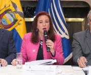 La canciller ‘Mafer’ Espinosa presentó ayer los avances en la agenda de política exterior, en Quito. Foto: Cancillería