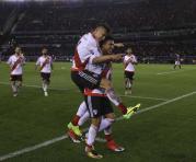 Enzo Pérez (c) de River Plate celebra el 8-0 ante Wilstermann en Copa Sudamericana. Foto: EFE