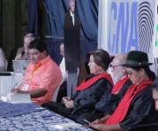 En el Tribunal estuvieron la ex legisladora, Lourdes Tibán; el miembro de la CNA nacional, Julio César Trujillo y la abogada Elcy Celi. Foto: Mario Faustos / ÚN