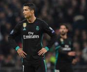El jugador Cristiano Ronaldo de Real Madrid reacciona durante un partido ante Tottenham Hotspur. Foto: EFE