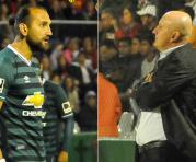 Hernan Barcos y Pablo Repetto (der.) jugador y entrenador de Liga de Quyito, respectivamente. Fotos: API